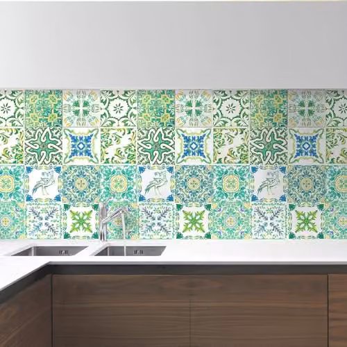 WALPLUS Turkish Green Self Adhesive Wall Tiles for Kitchen and Bathroom, 24 Pack, W/D/H: 15 x 15 x 0.25 cm – 3