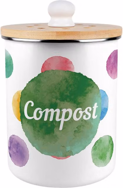 Purely Home Metal Compost Caddy with Flip Lid, 2L, Green and Multicolour Polka Dots