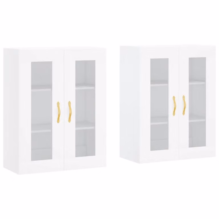 Berkfield Home Set of 2 White Wall Mounted Cabinets with Glass Doors and Internal Shelves