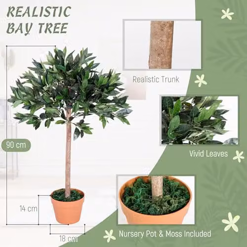 Outsunny Green and Black Tabletop Artificial Tree with Wood and Plastic Elements – 8