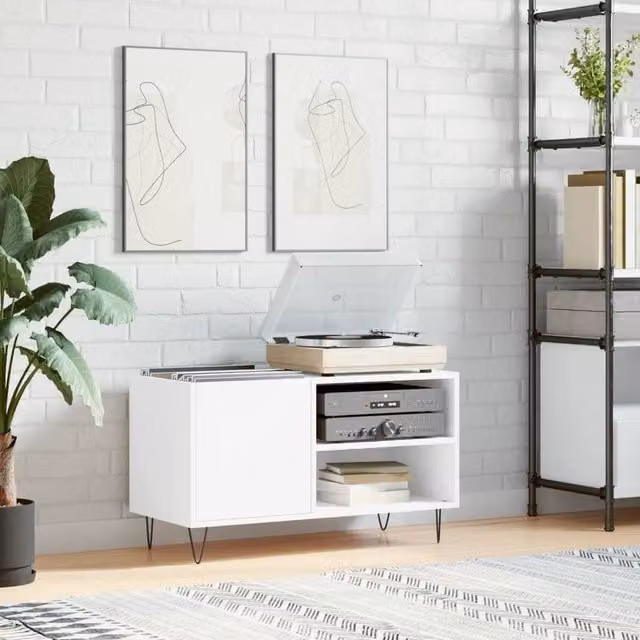Berkfield Home Record Cabinet in White, W: 85 cm, D: 38 cm, H: 48 cm – 1