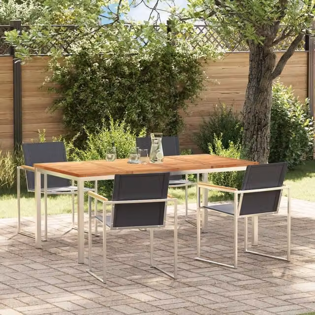 Berkfield Home 5 Piece Modern Garden Dining Set in Brown Solid Teak and Metal – 1