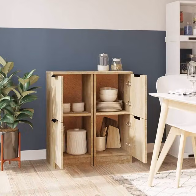 Berkfield Home Set of 2 Modern Sonoma Oak Sideboards in Light Brown, W/D/H: 30 x 30 x 70 cm – 1