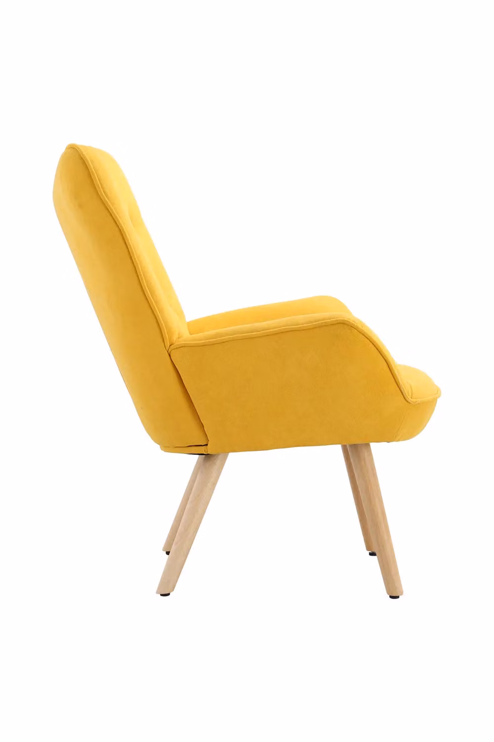 Living and Home Yellow Linen Tufted Button Accent Chair with Wooden Legs – 2
