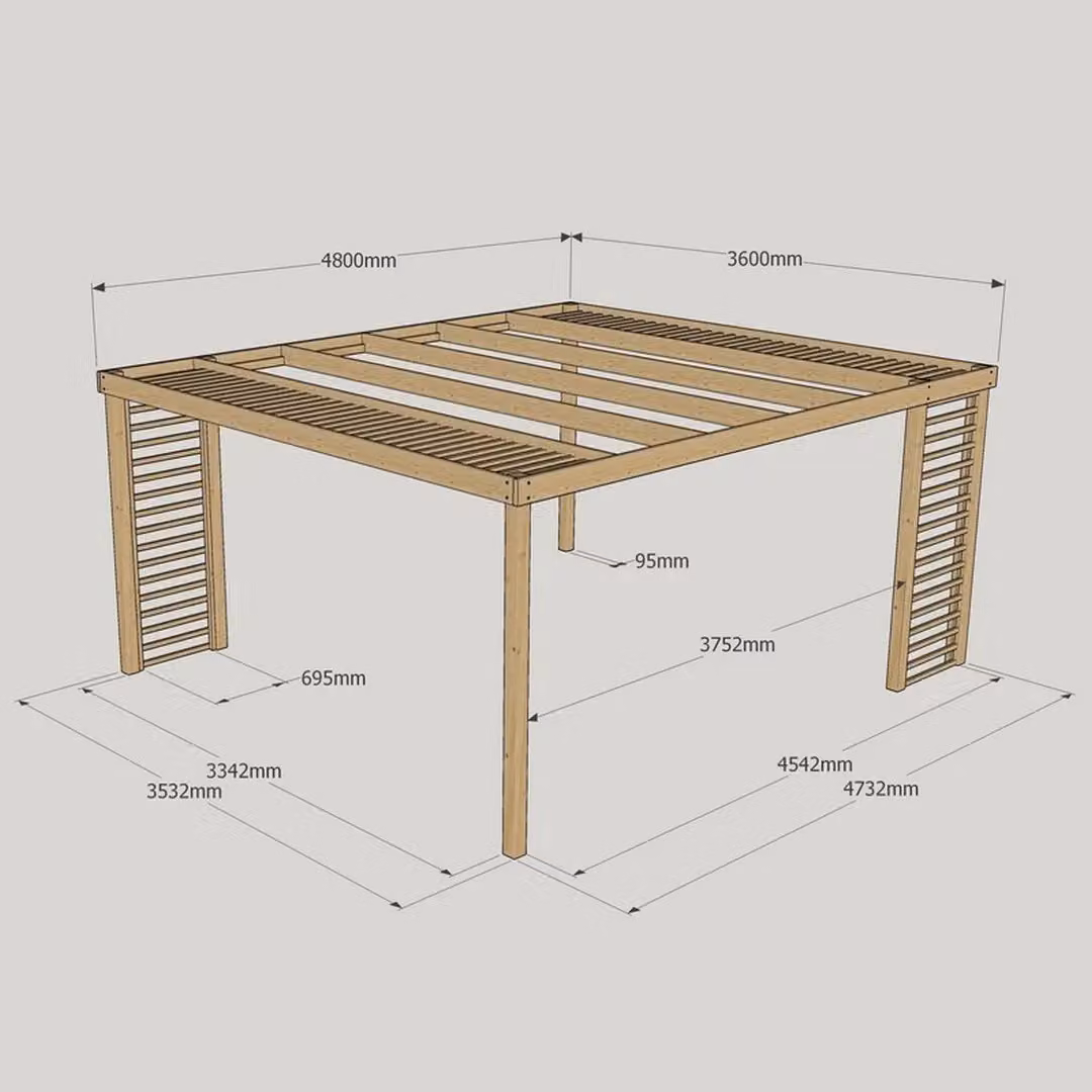 Rutland County Garden Furniture Ltd Panel Pergola in Green Wood and Galvanised Steel, W: 480 cm, D: 360 cm, H: 230 cm – 3