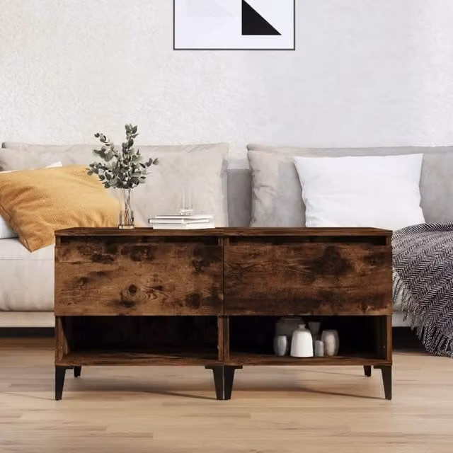 Berkfield Home Set of 2 Smoked Oak Side Tables in Brown, W/D/H: 50 x 46 x 50 cm