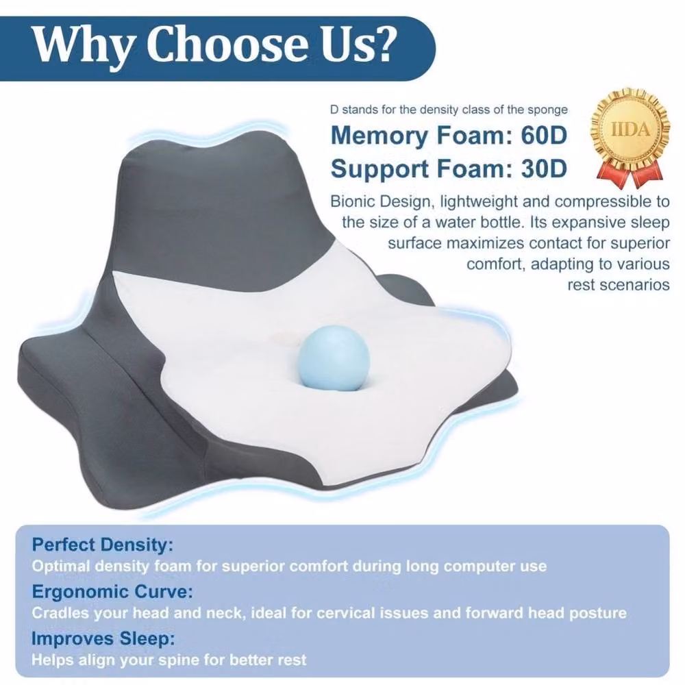 PAWNORA Grey Memory Foam Prone Sleep Wedge Pillow with Removable Breathable Silk Cover – 2