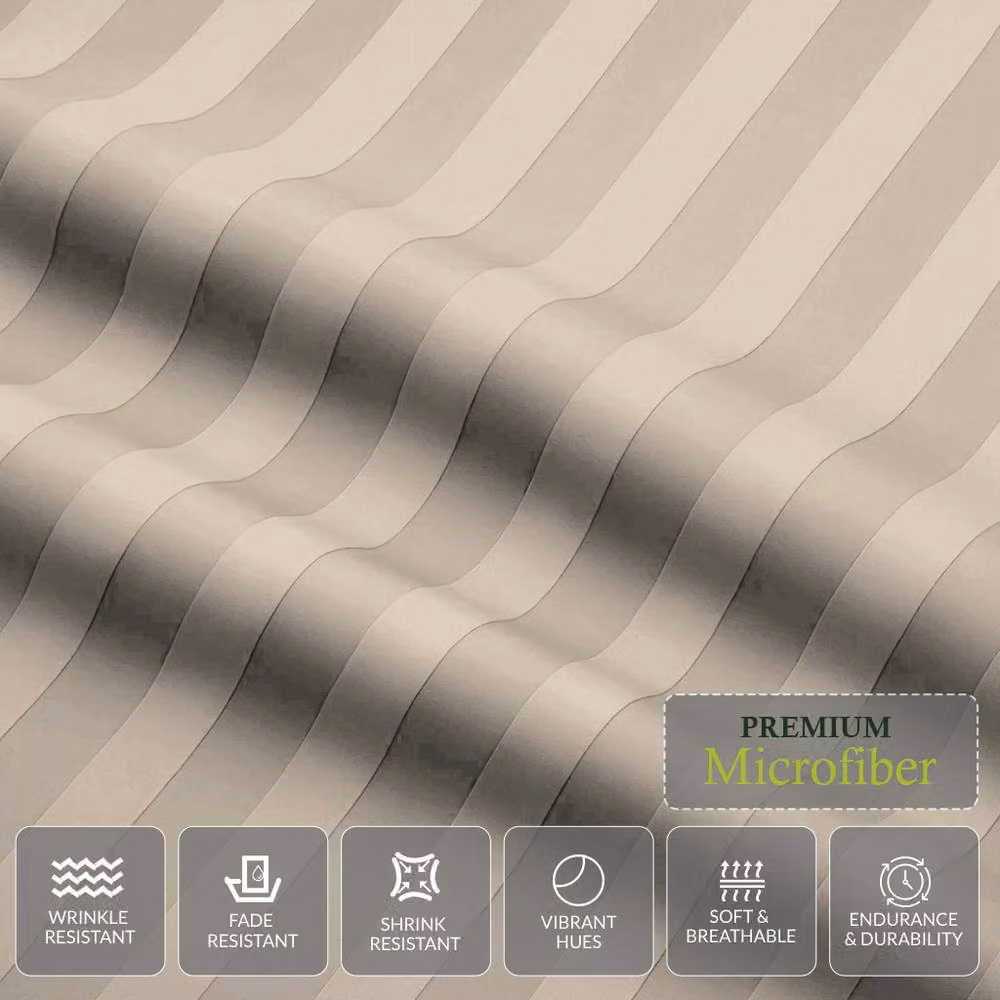 Grace Premium 2 Pack Embossed Striped Microfibre Double Duvet Cover and Pillowcase Set in Taupe, W/D/H: 180 x 200 cm – 3