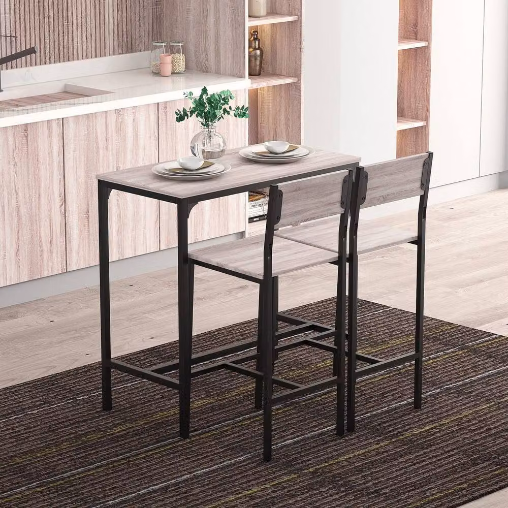 Wyld Haus Noro 3 Piece Industrial Breakfast Bar Set in Natural Wood and Black – 5