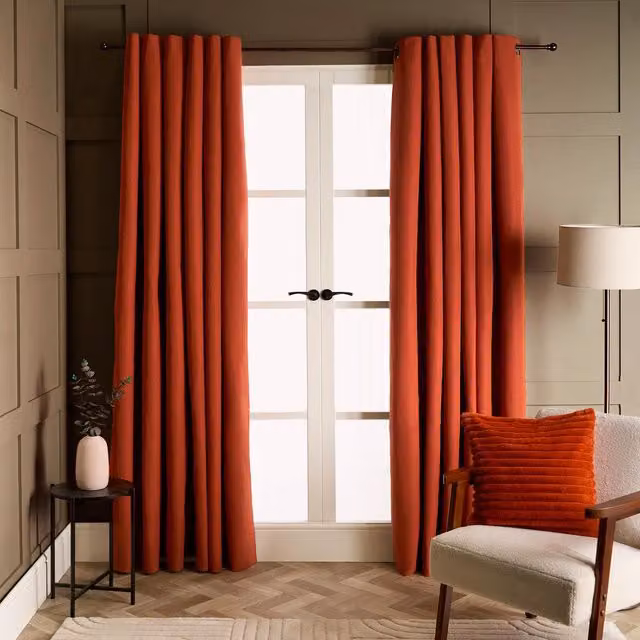 OHS Thermal Blackout Eyelet Curtains in Burnt Orange, W: 229 cm, H: 229 cm