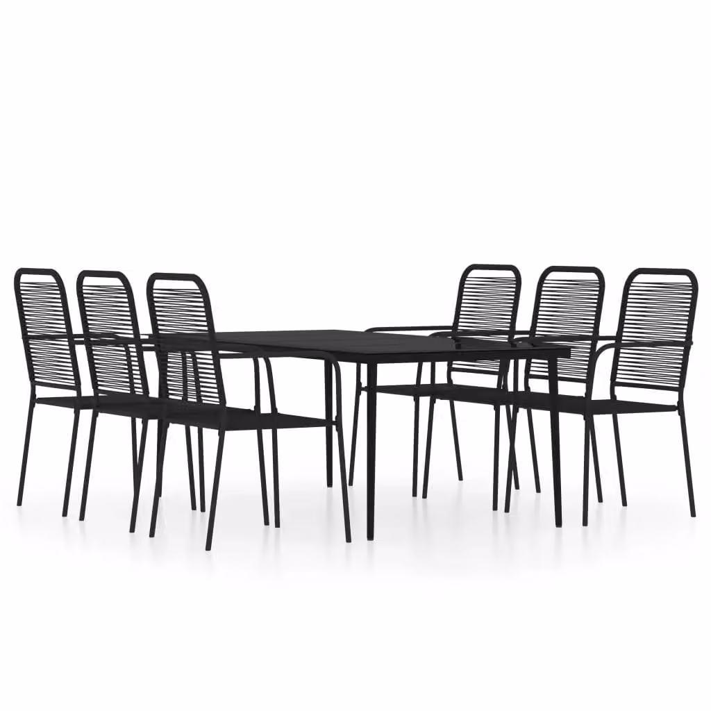 Berkfield Home 7 Piece Modern Garden Dining Set in Matt Black Powder Coated Steel and Glass – 2