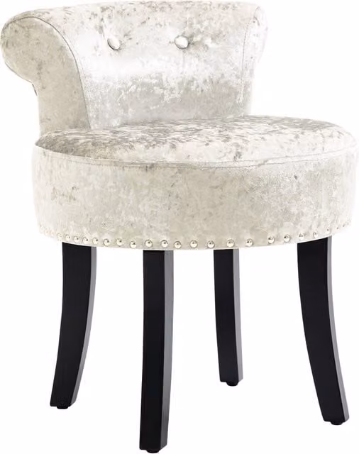 HOMCOM Ice Velvet Dressing Table Stool with Rubberwood Legs in Beige – 1