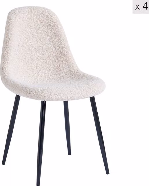 Nordlys Set of 4 Scandinavian Metal Dining Chairs with Bouclé Fabric in White, Black or Beige – 1