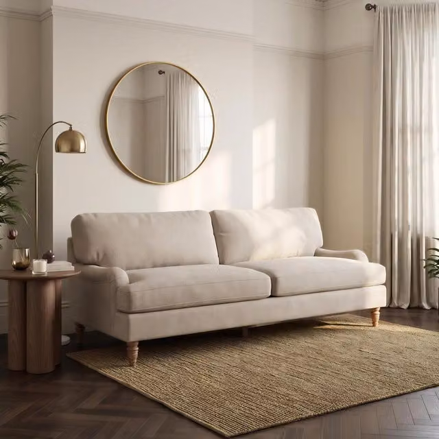 Furniturebox UK Bernie 3 Seater Sofa in Beige Chenille Fabric with Solid Wood Frame – 1