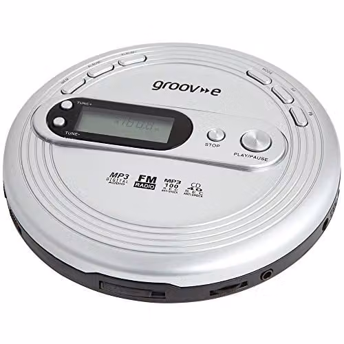 Groov-e Retro Series Personal CD Player with FM Radio, Silver – 1