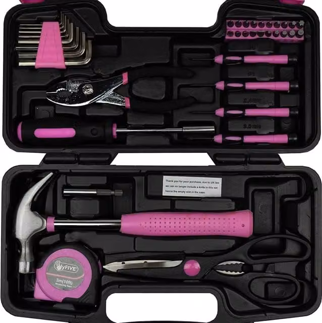 Hyfive 38-Piece Pink Hand Tool Kit with Sturdy Carry Case in Pink and Black