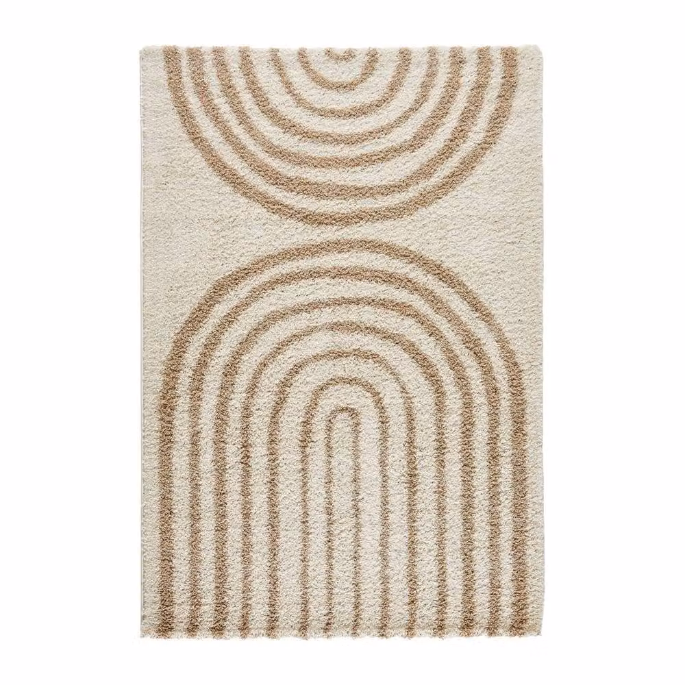 sweeek Shaggy Indoor Rug with Rainbow Geometric Patterns in Beige and Multicolour, W: 200 cm, D: 280 cm – 2