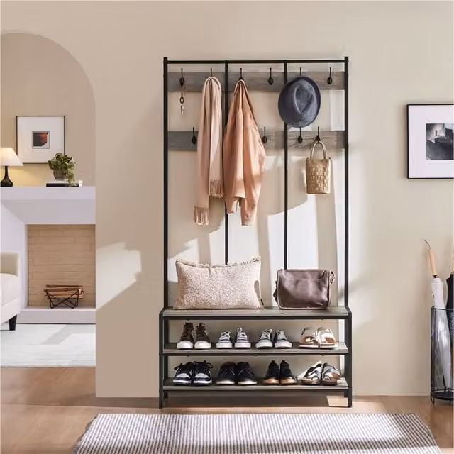 Yaheetech Industrial Hallway Rack with Shoe Storage Bench in Grey