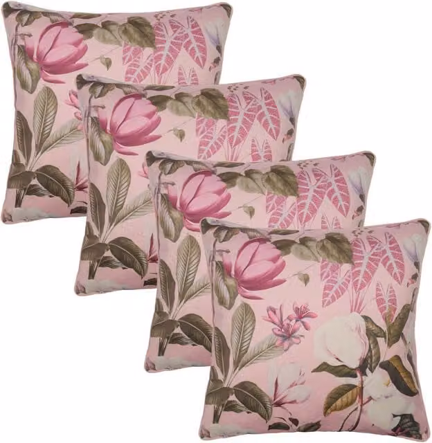 OHS Pack of 4 Square Matte Velvet Floral Cushion Covers in Blush Pink
