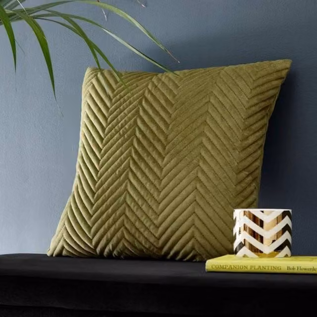 Portfolio Home Pinsonic Velvet Filled Square Cushion in Green, W/D/H: 56 x 56 x 56 cm