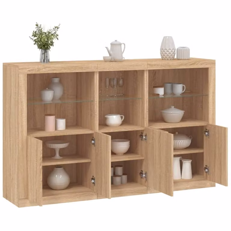 Berkfield Home Modern Sideboard with Integrated LED Lights in Sonoma Oak Brown, W/D/H: 162 x 37 x 100 cm