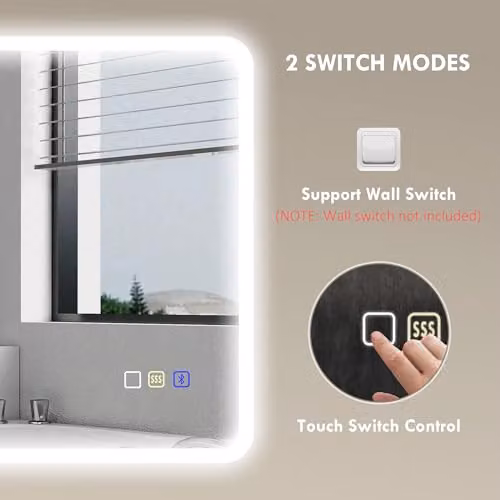HOMCOM LED Bluetooth Bathroom Mirror, Silver and White, W: 60 cm, H: 80 cm, Dimmable and Shatterproof – 8