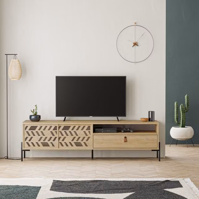 Decortie Dionysos Modern TV Unit Media Stand in Oak, 2 Pack