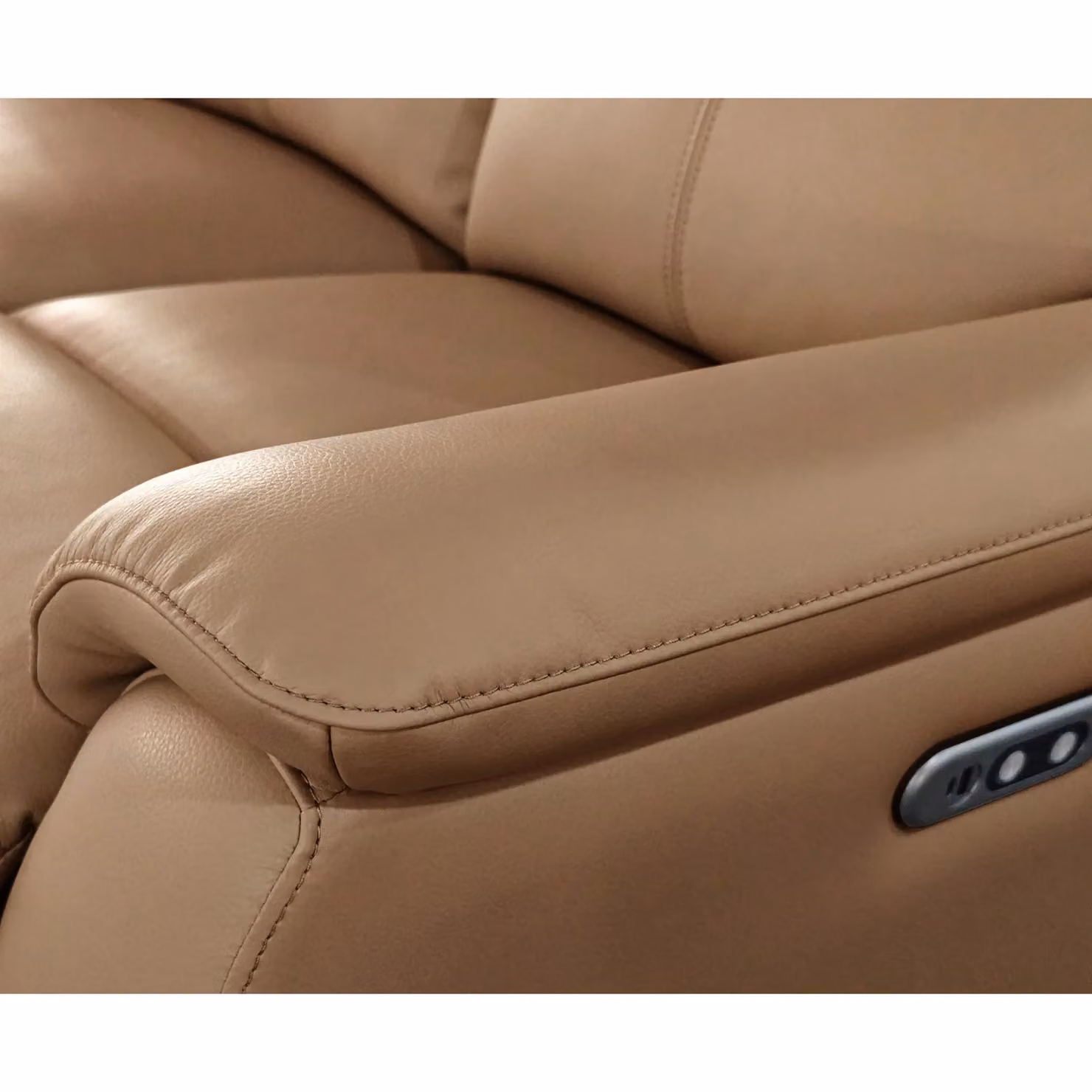 Aspire Kingsmere 2 Seater Power Recliner Sofa in Brown Real Leather with USB Charging, W/D/H: 143 x 77 x 66 cm – 3