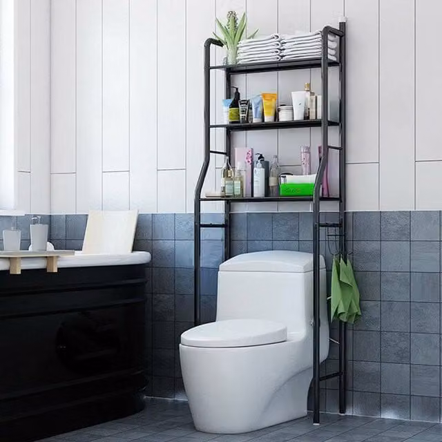 Livingandhome 3 Tier Over Toilet Storage Rack Unit in Black Metal