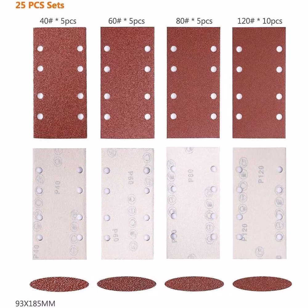 PAWNORA 25 Pack Brown 1/3 Orbital Sander Sanding Sheets, W: 9.3 cm, H: 18.5 cm – 2