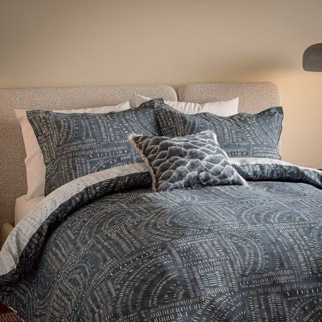Harlequin Frescoes Reversible Graphic Cotton Duvet Cover and Pillowcase Set, Blue, W/D/H: 90 x 200 cm – 1
