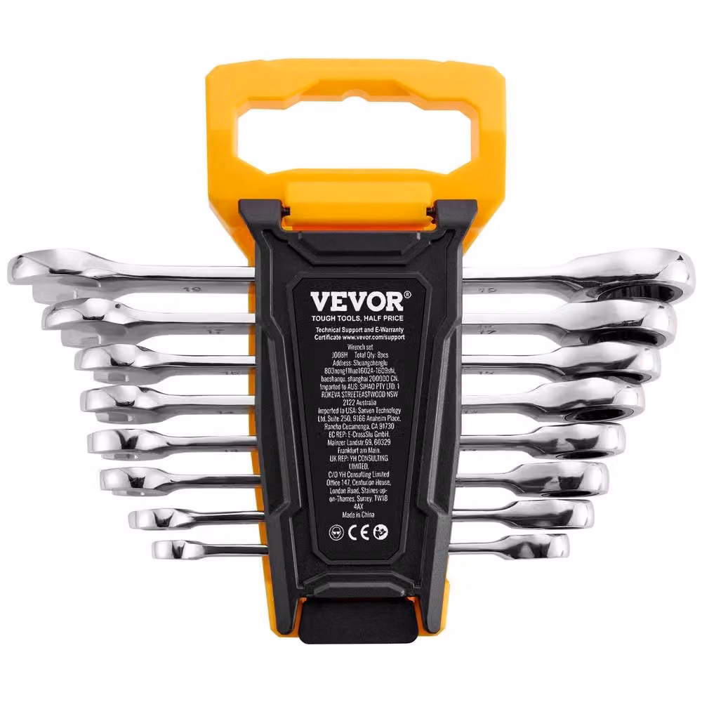 VEVOR 8-Piece Chrome Vanadium Steel Combination Wrench Set, Metric 8 mm to 19 mm, Silver – 6