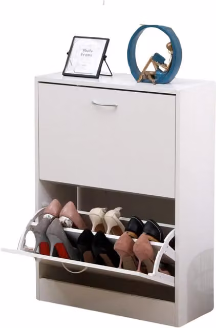 Pirlo Plush Modern White Freestanding Shoe Storage Cabinet with Drawers and Shelves