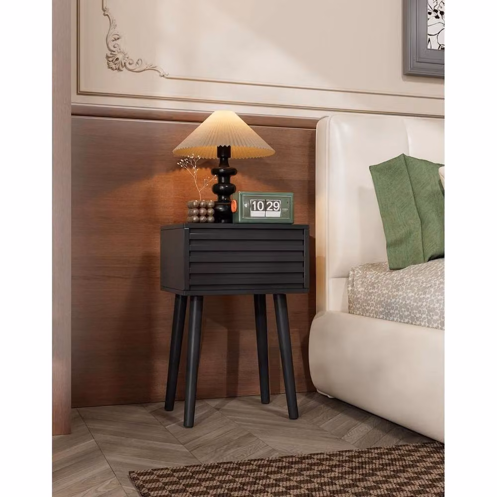 FORGEVIO Set of 2 Fluted Black Wood Nightstands – 3