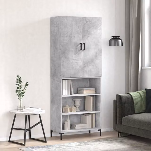 Berkfield Home Modern Highboard in Concrete Grey, W: 69.5 cm, D: 34 cm, H: 180 cm
