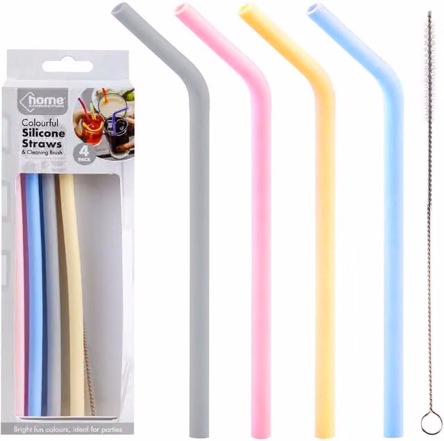 VFM e-Store Reusable Silicone Straws, 4 Pack, Multicolour
