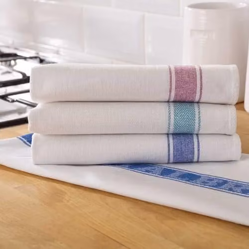 Vision Linens Union Linen Pack of 5 Striped Glass Cloth Tea Towels in Red, Blue and Green, W: 51 cm, H: 76 cm