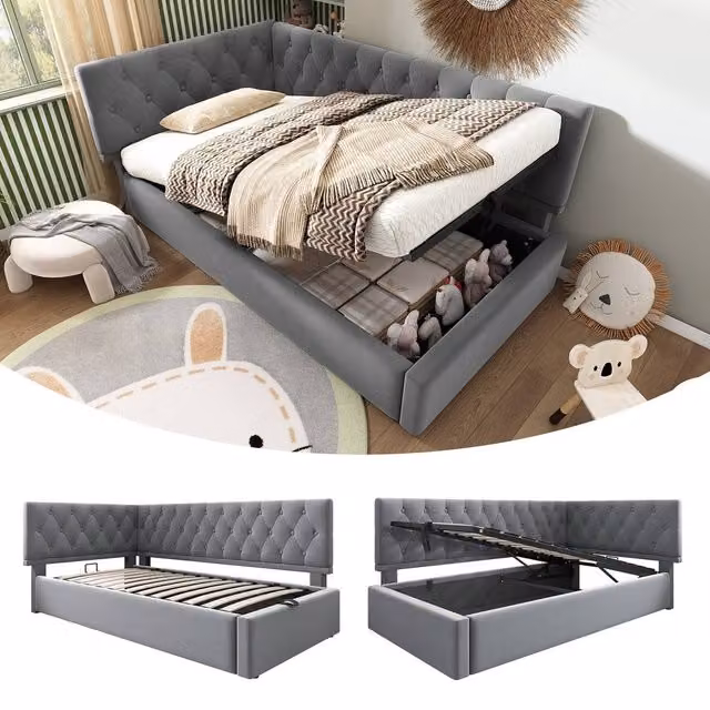 Matteo Single Sofa Bed with Hydraulic Storage in Grey, W/D/H: 90 x 190 cm