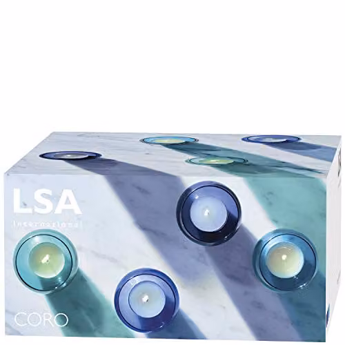 LSA International Coro Tealight Holder in Blue and Multicolour Glass – 3