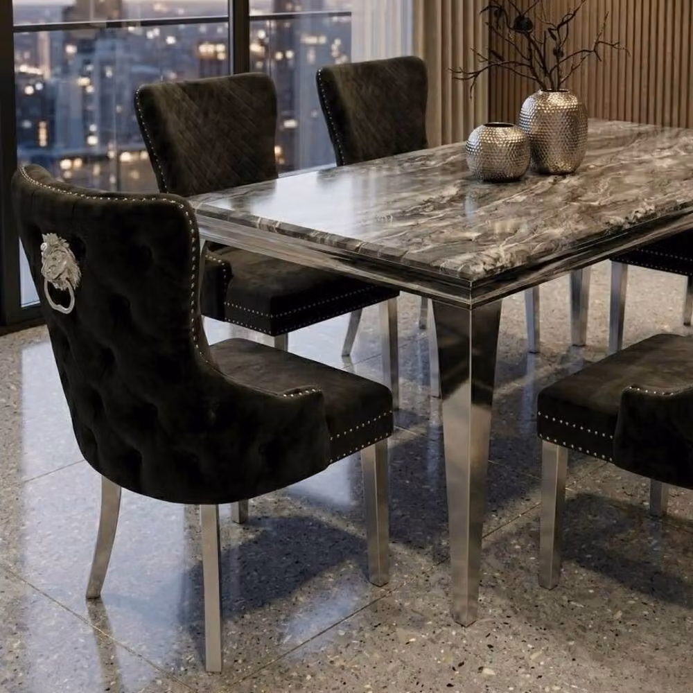Home Luxe Interior Sofia Grey Marble Dining Table and 6 Victoria Black and Silver Chairs – 5