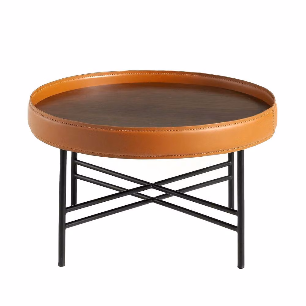Angel Cerda Round Coffee Table with Walnut Top and Black Steel Legs in Orange, Black and Brown, Diameter: 62 cm, Height: 35 cm – 2
