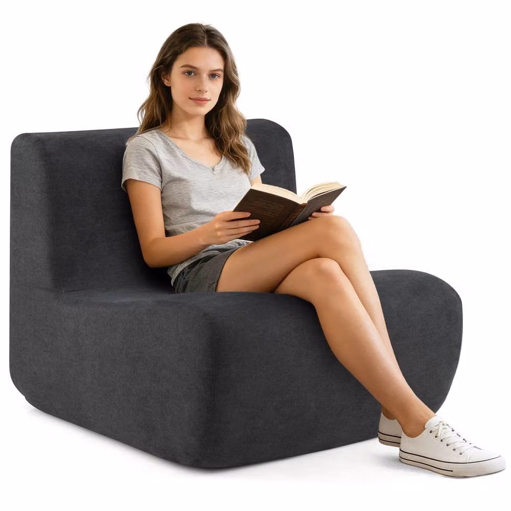 Costway Bean Bag Chair in Dark Grey with Velvet Fabric and Shredded Memory Foam Support – 2