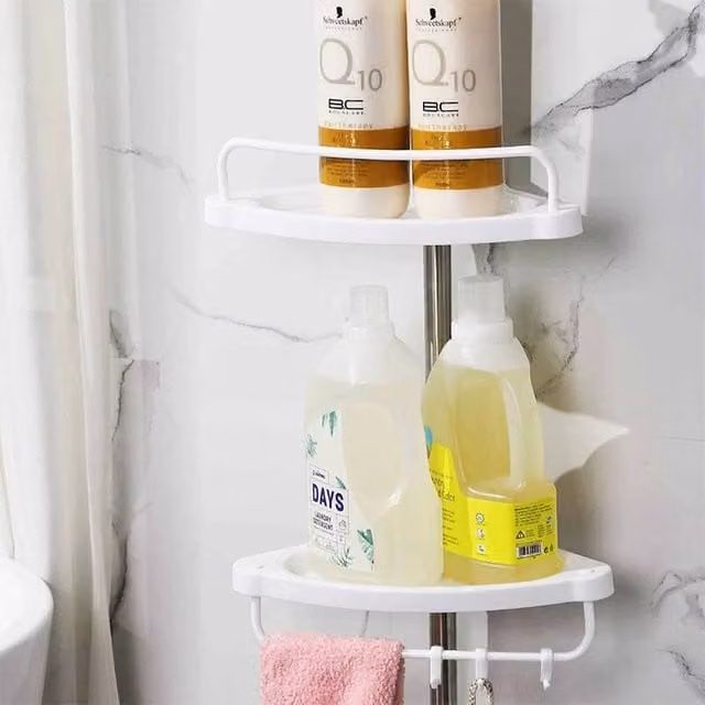 FLAVORA White 4 Tier Telescopic Wall Mounted Bathroom Corner Shelf with Adjustable Shelves