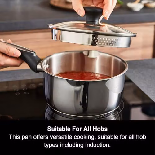 Morphy Richards 5 Piece Stainless Steel Pan Set with Ceramic Coating and Glass Lids in Silver – 5