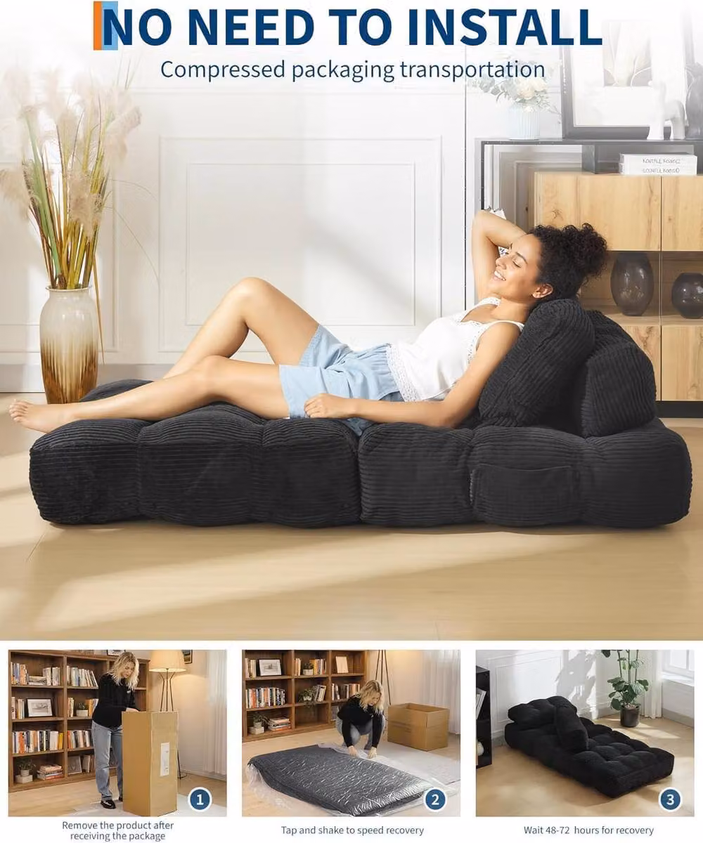 London Boutique 3-in-1 Convertible Sofa Bed Chair and Folding Lounger Mattress with Pillow in Black – 7