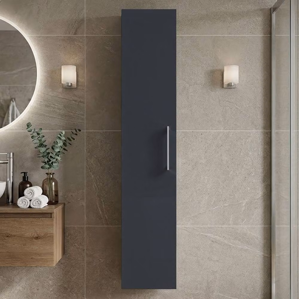 Balterley Modern Wall Hung Bathroom Unit in Matt Dark Grey with Soft Close Hinged Doors and Internal Shelves, Height: 30 cm – 3