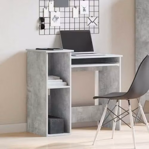 vidaXL Writing Desk with Shelves in Grey Engineered Wood W/D/H: 84 x 40 x 78 cm – 1