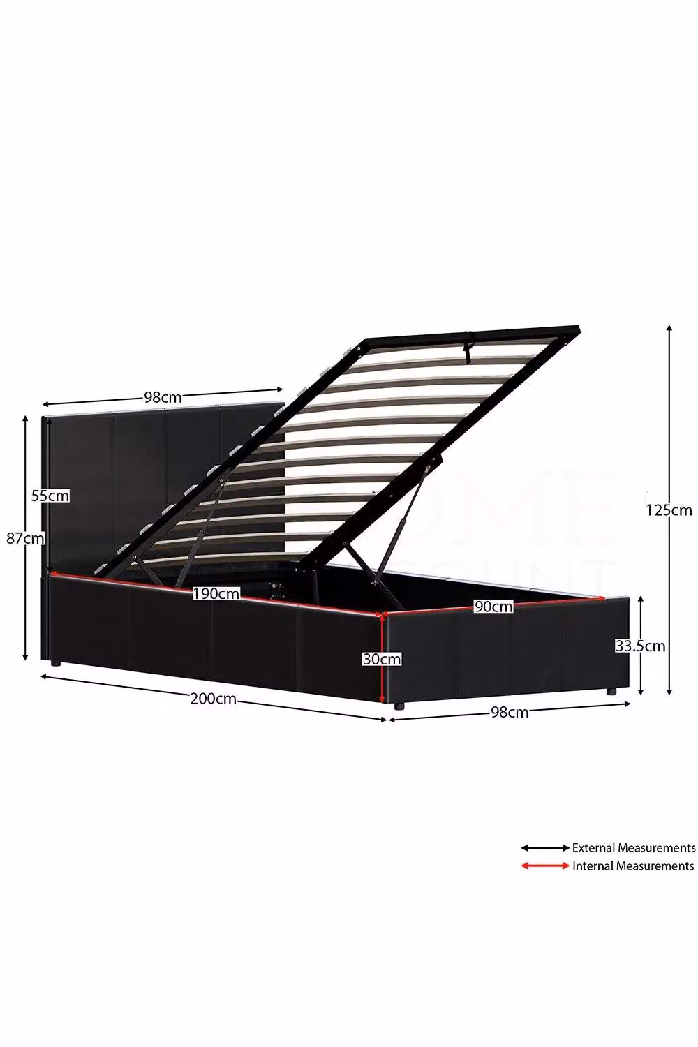 Vida Designs Lisbon Single Ottoman Bed Frame in Black Faux Leather – 2