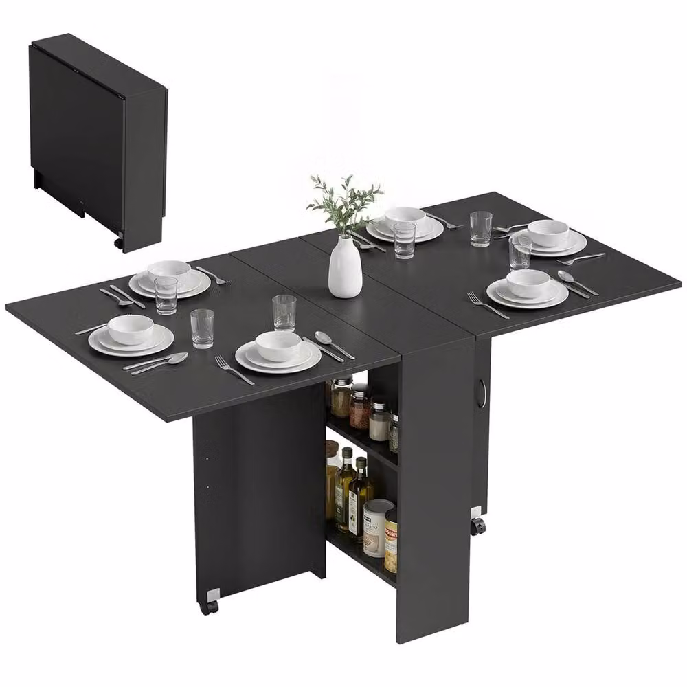 Nordara Black Drop Leaf Folding Dining Table for 4-6 Adults, W/D/H: 100 x 100 x 75 cm – 3