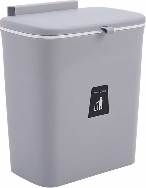 Kelvenix Wall Mounted Kitchen Waste Bin with Flip Lid, Grey, 9 Litre – 1